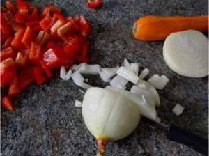 Chopped vegetables: carrot, onion and bell pepper